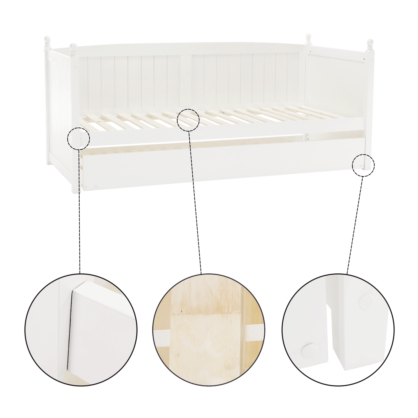 Pat cu pat suplimentar, lemn de pin, alb, 90x200, GLAMIS