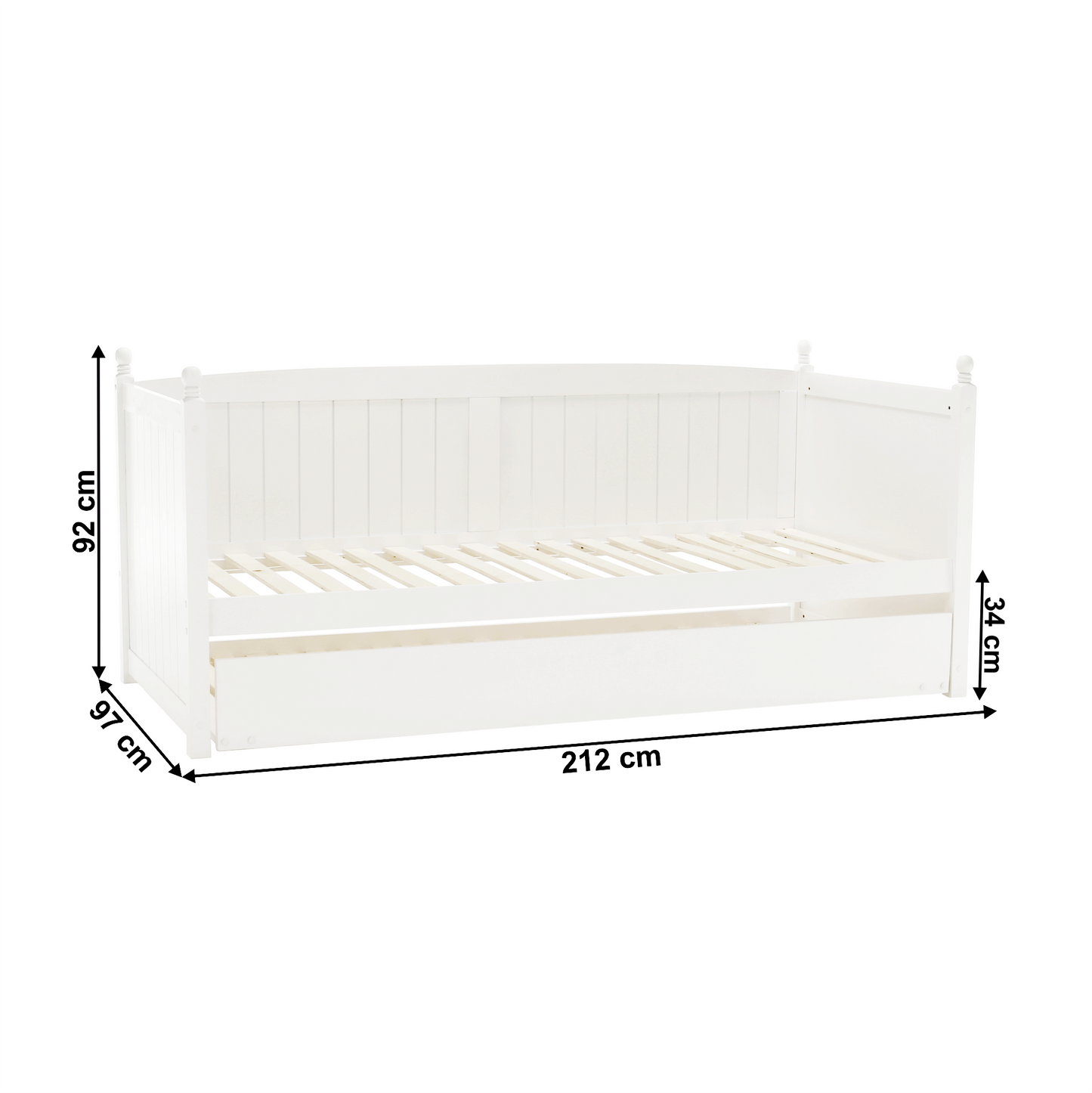 Pat cu pat suplimentar, lemn de pin, alb, 90x200, GLAMIS