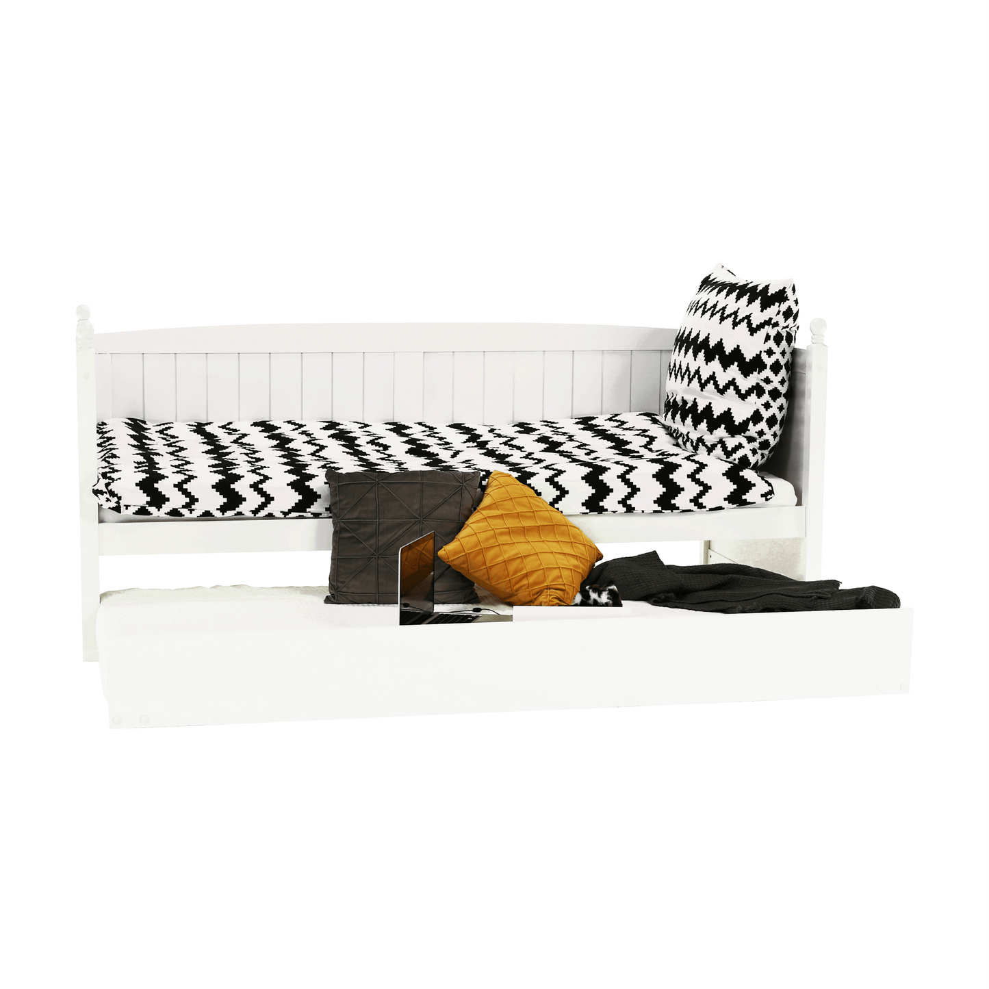 Pat cu pat suplimentar, lemn de pin, alb, 90x200, GLAMIS