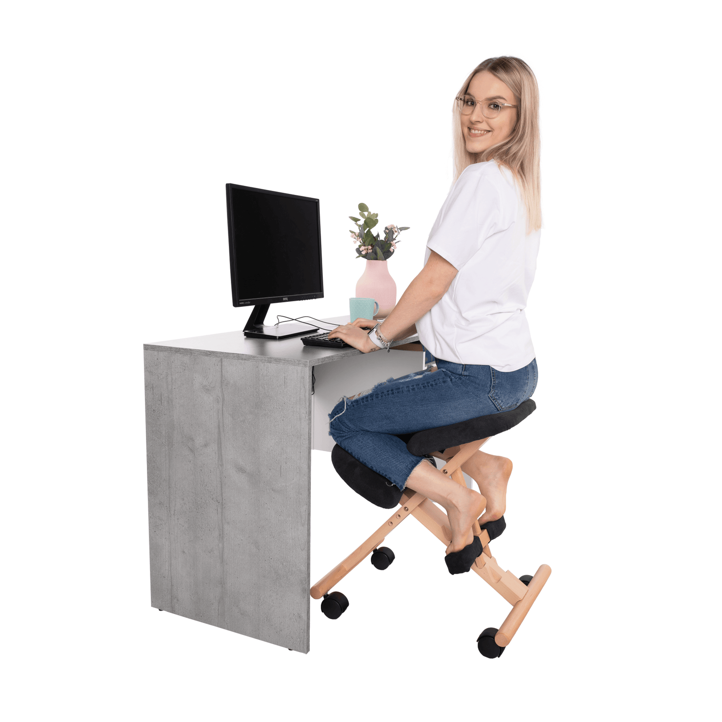 Scaun genunchi ergonomic, negru / fag, GROCO