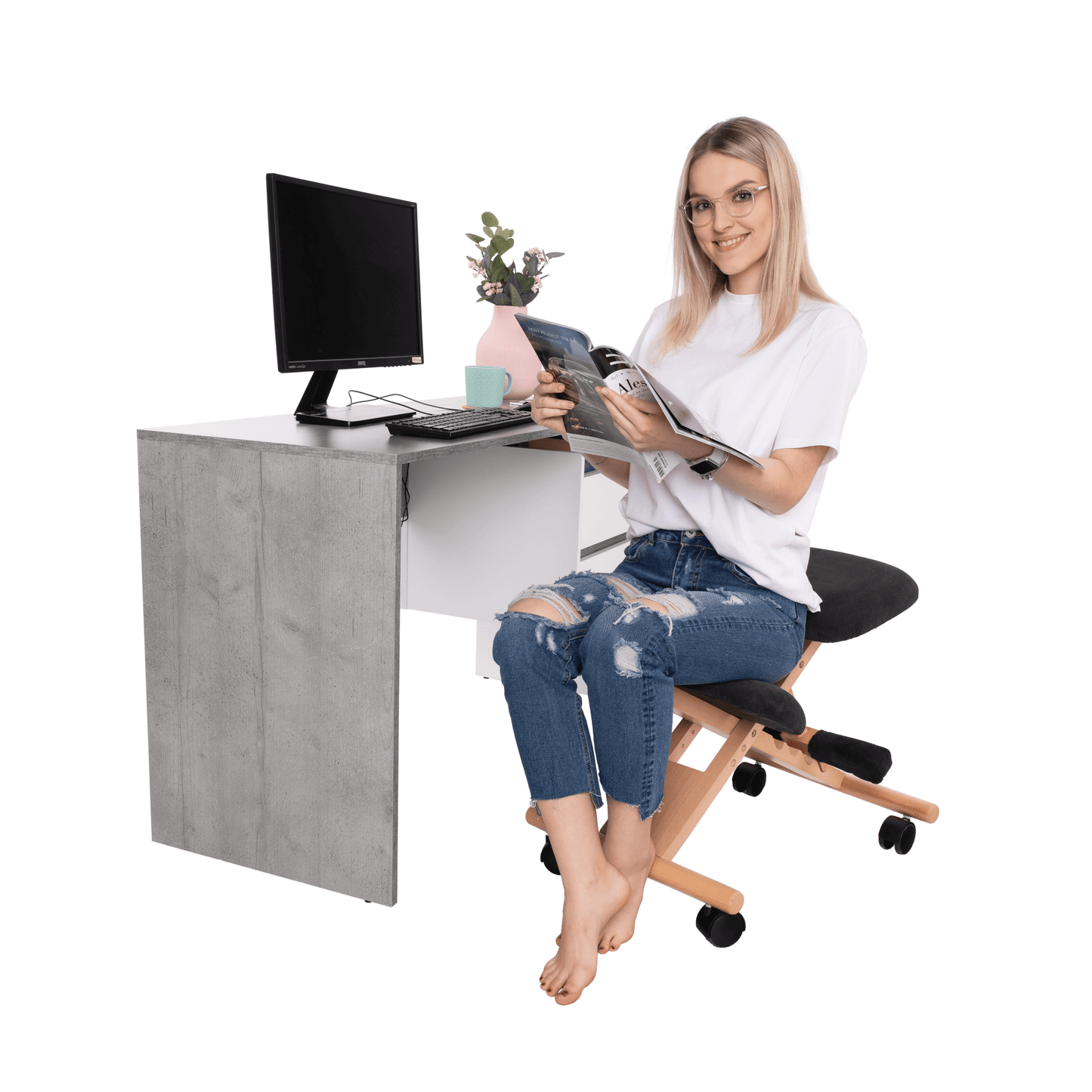 Scaun genunchi ergonomic, negru / fag, GROCO