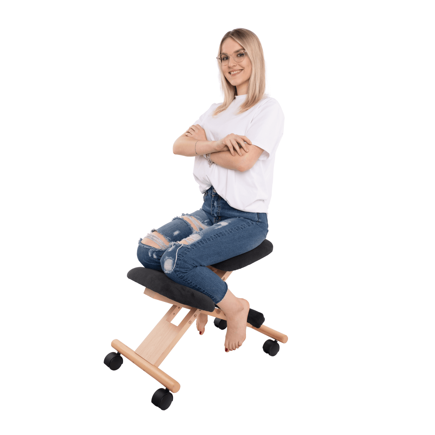 Scaun genunchi ergonomic, negru / fag, GROCO