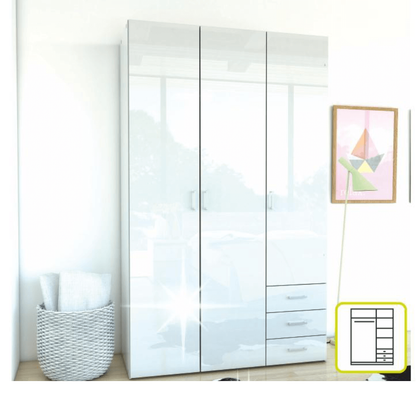 Dulap, 3 uşi, alb extra lucios HG, GWEN 70427