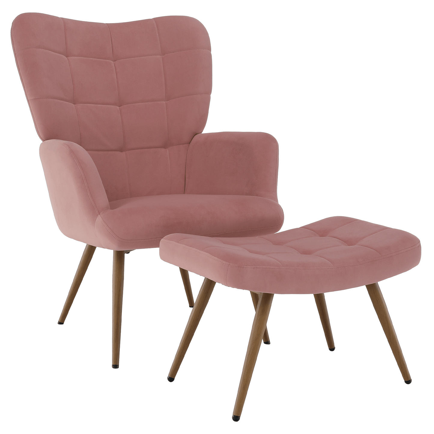 Fotoliu cu suport pentru picioare, ţesătură Velvet roz/stejar, HABEN