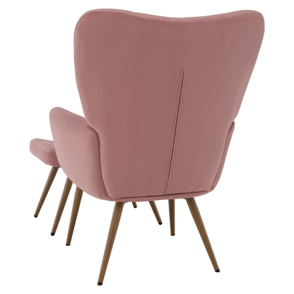 Fotoliu cu suport pentru picioare, ţesătură Velvet roz/stejar, HABEN