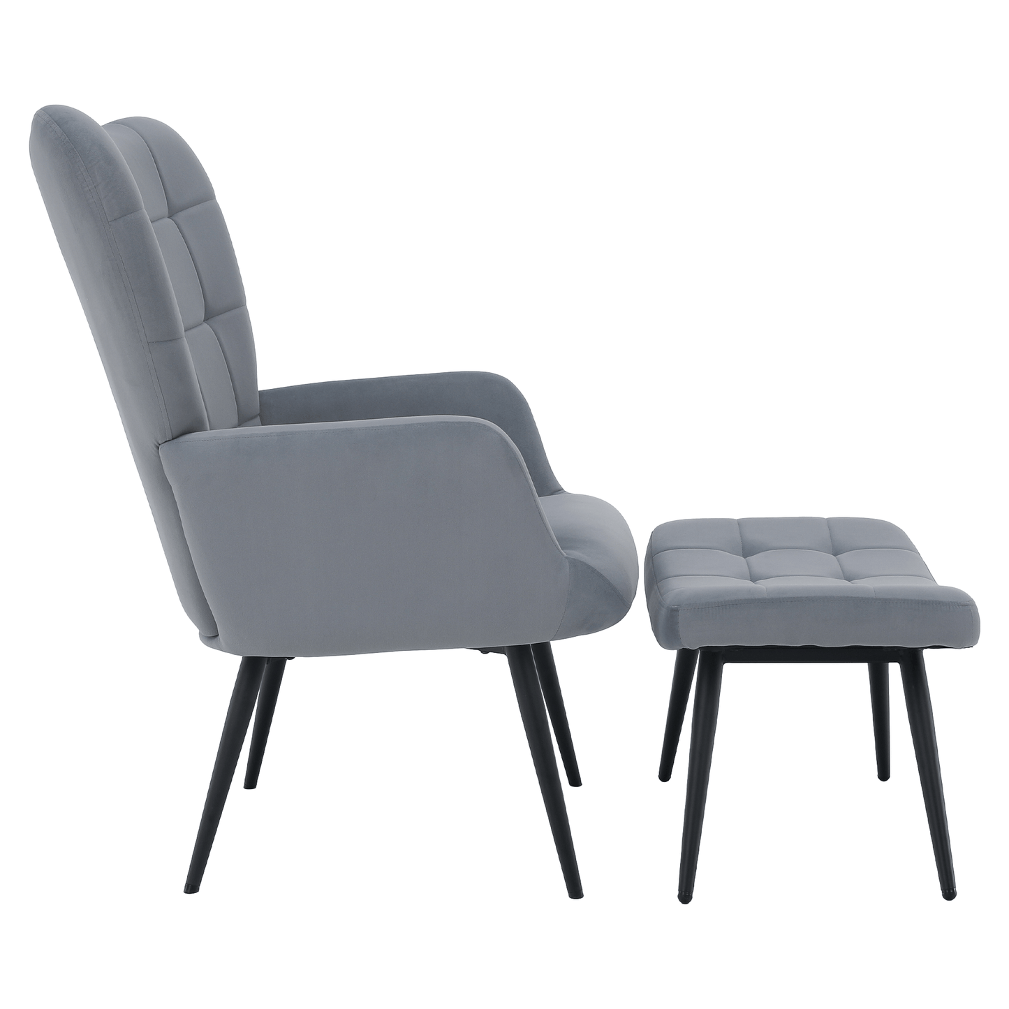 Fotoliu cu suport pentru picioare, ţesătură Velvet gri/negru, HABEN