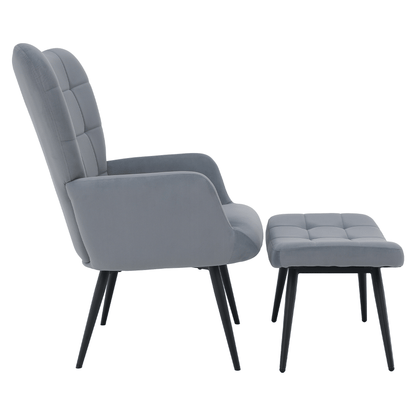 Fotoliu cu suport pentru picioare, ţesătură Velvet gri/negru, HABEN
