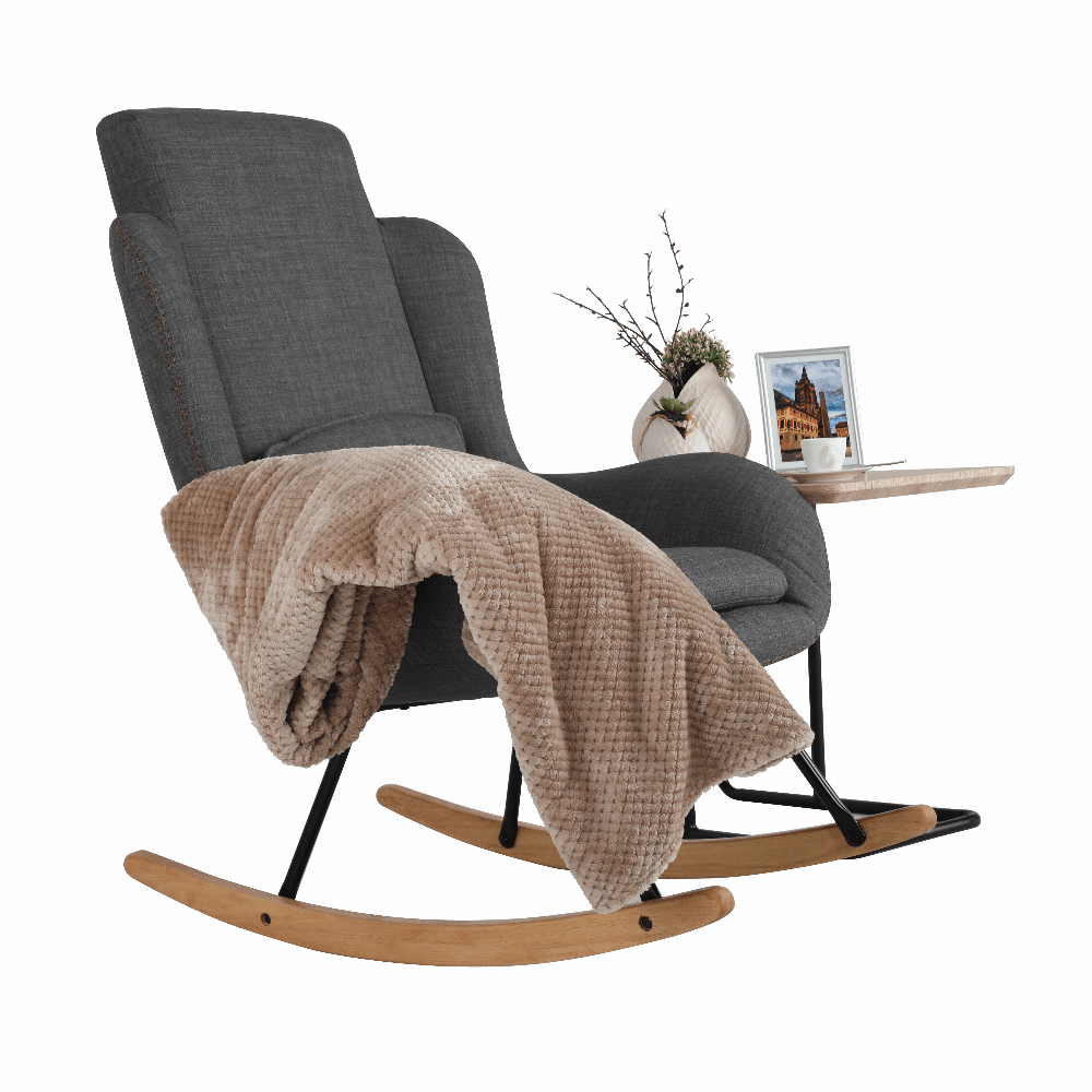 Fotoliu balansoar, material textil gri/lemn, HARPER