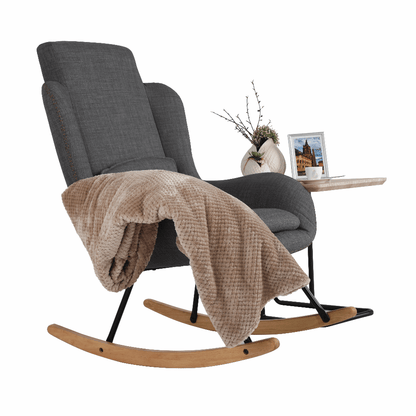 Fotoliu balansoar, material textil gri/lemn, HARPER