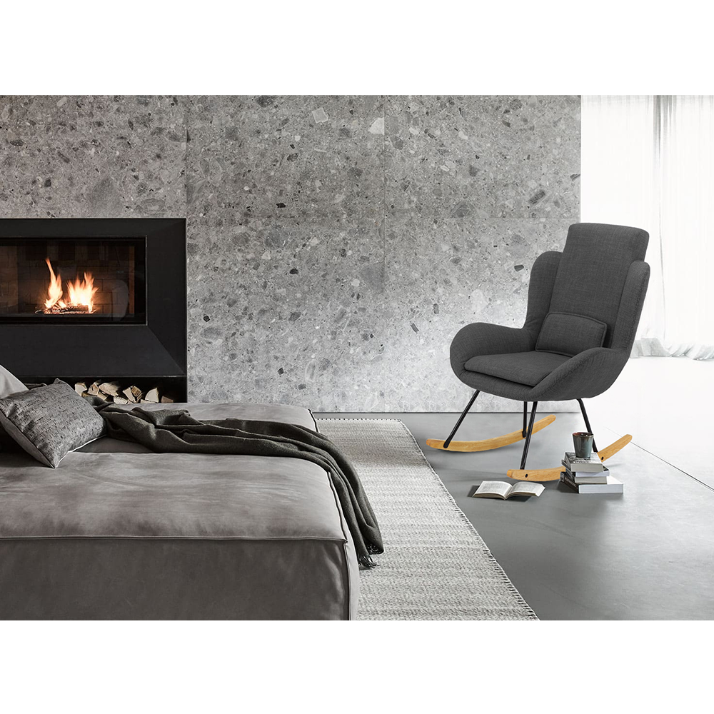 Fotoliu balansoar, material textil gri/lemn, HARPER