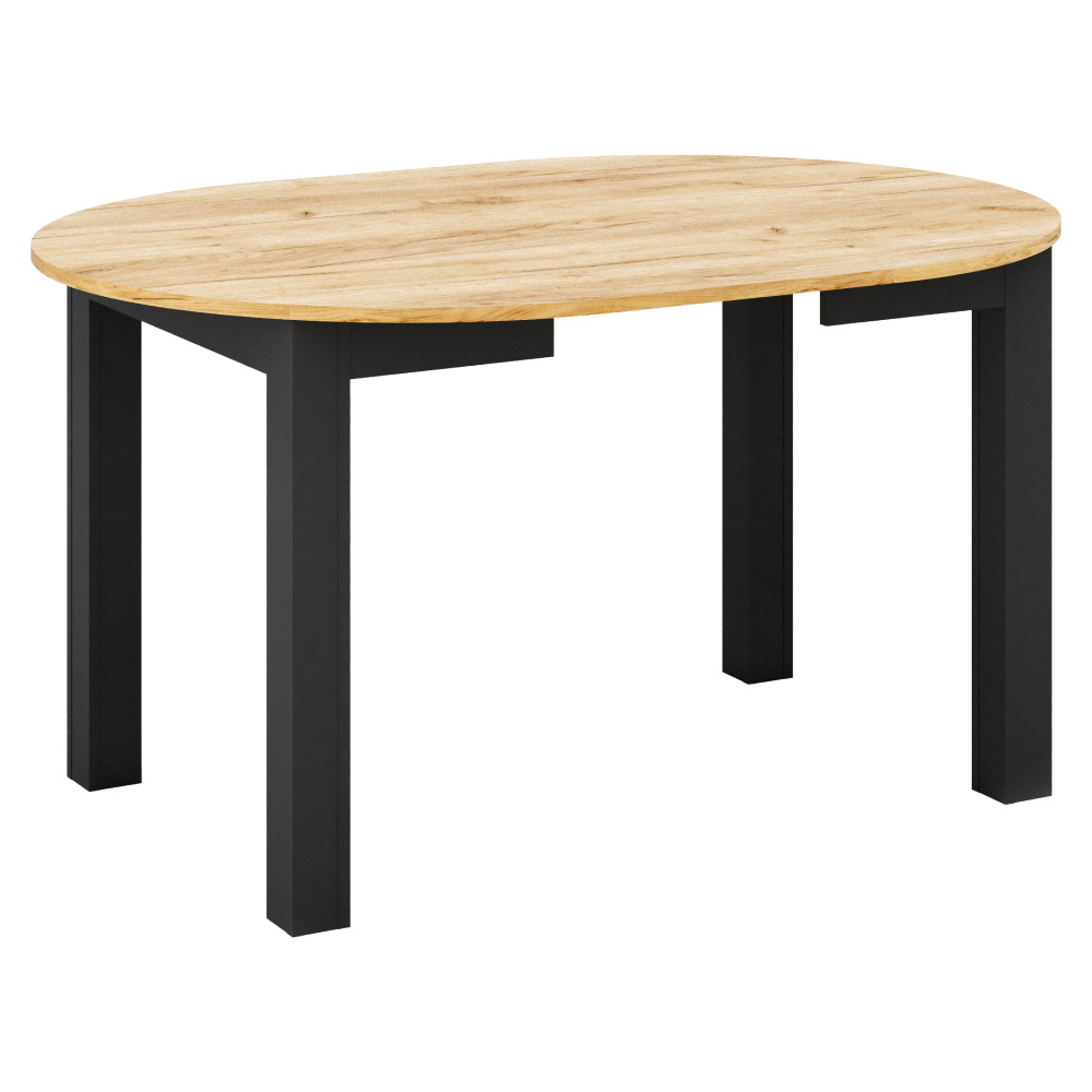 Masă de sufragerie extensibilă, stejar craft auriu/negru, 103-142x76 cm, HARRY