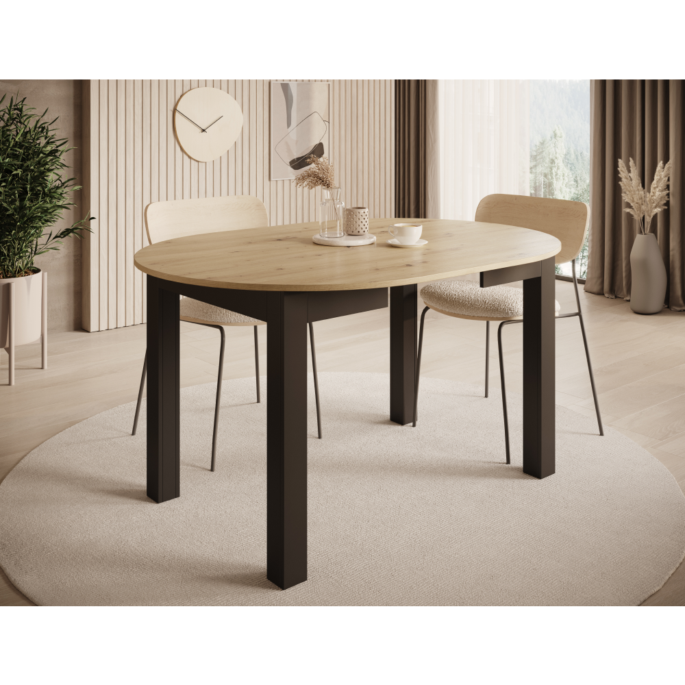 Masă de sufragerie extensibilă, stejar craft auriu/negru, 103-142x76 cm, HARRY