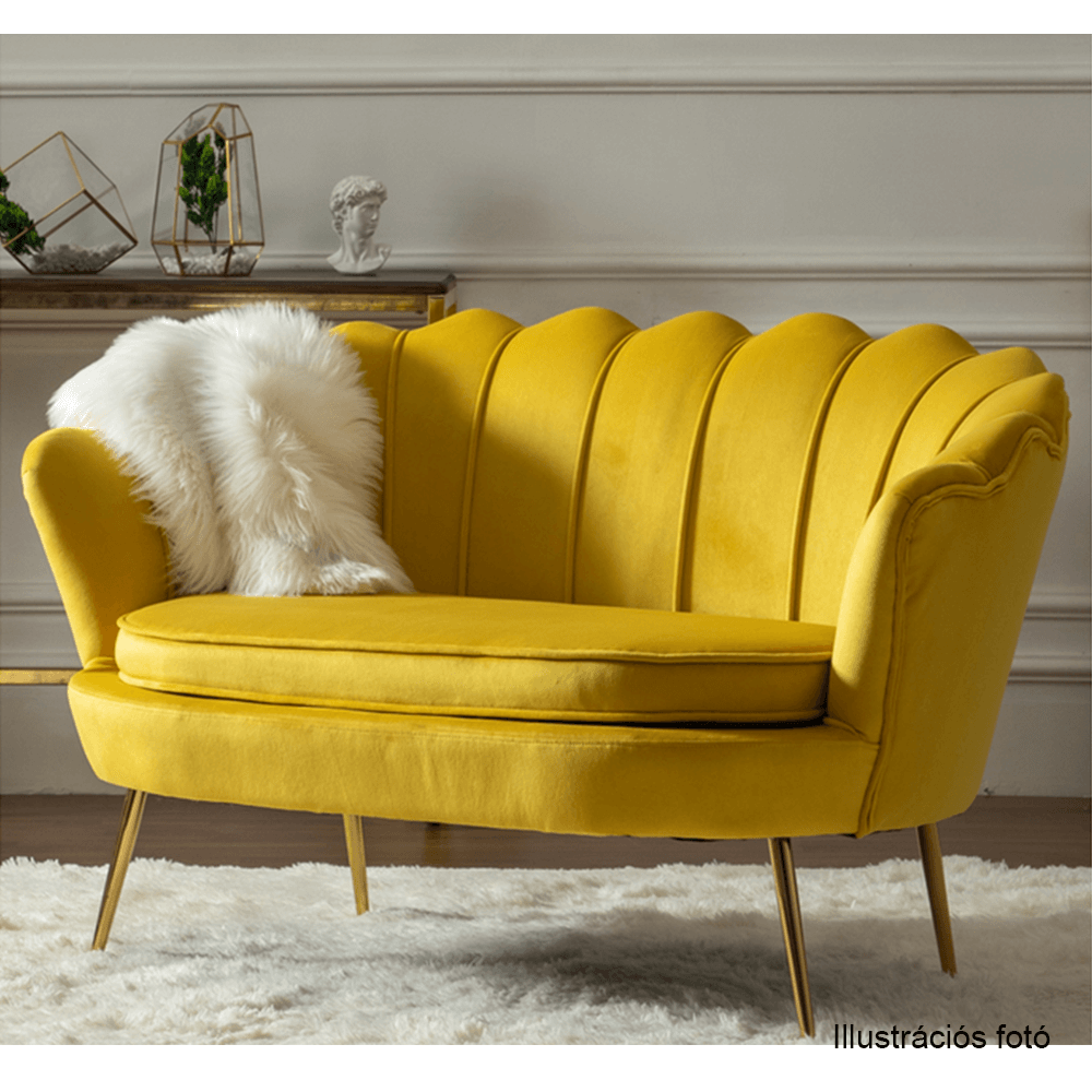 Bancă în stil Art-deco, catifea Velvet muştar/crom auriu, NOBLIN