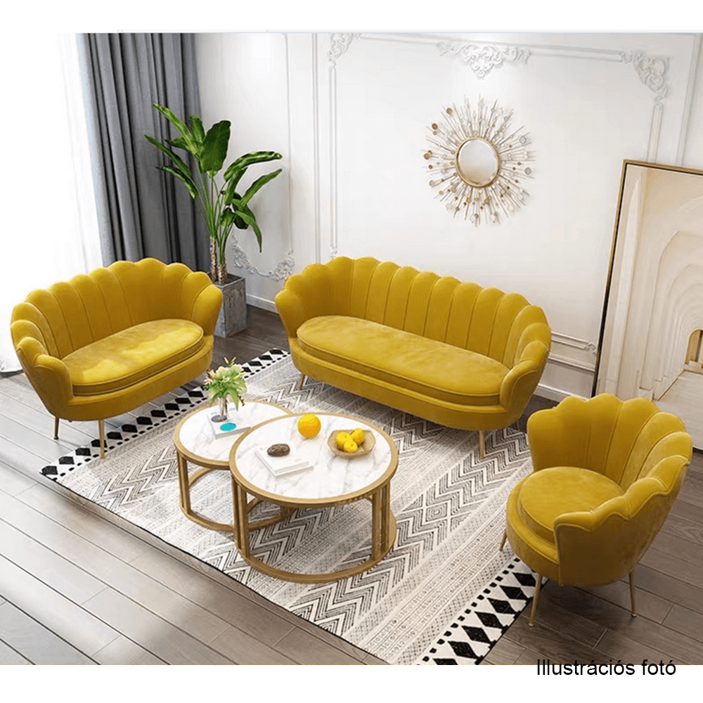 Bancă în stil Art-deco, catifea Velvet muştar/crom auriu, NOBLIN