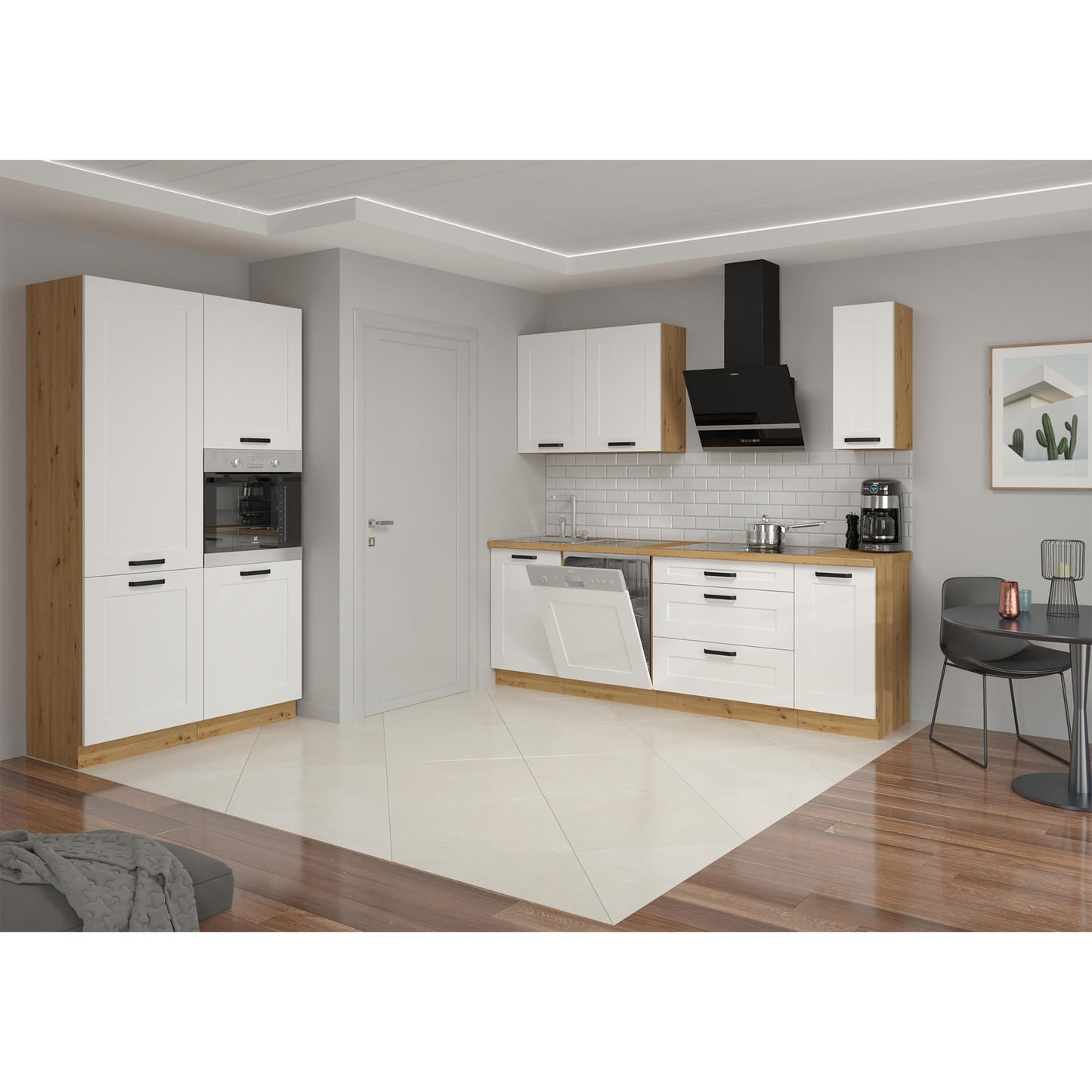 Uşă pentru maşină de spălat vase, albă/stejar artizan, LULA ZM 713x596