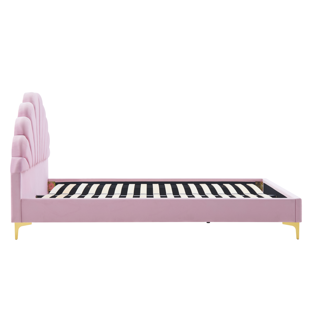 Pat cu grilă, 140x200, ţesătură roz Velvet, ISADORA
