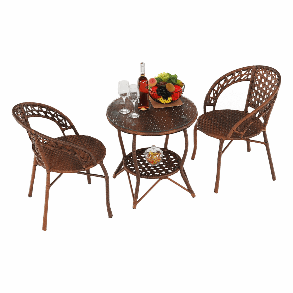 Set de grădină din rattan  1 + 2, maro, JARUB