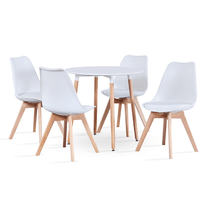 Masă dining, alb/fag, diametru 80 cm, ELCAN NEW TYP 2