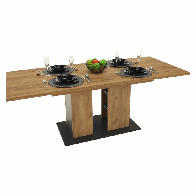 Masă dining, stejar craft auriu / grafit gri, 155-204x86 cm, FIDEL