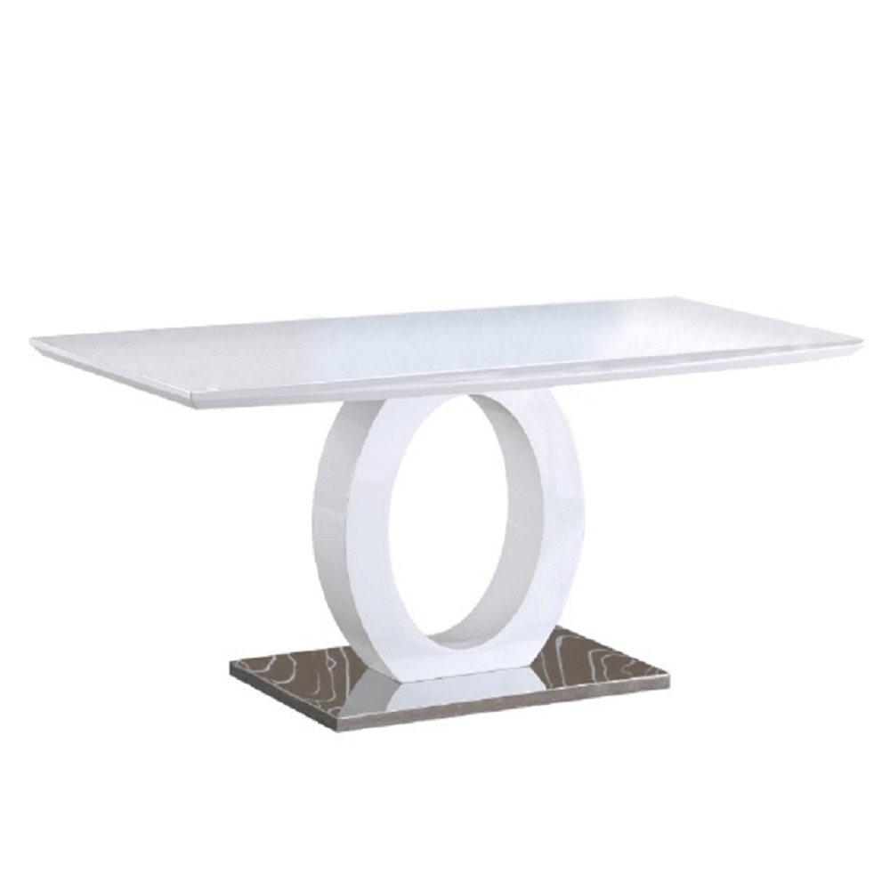 Masă dining, alb extra lucios HG/oţel, 150x80 cm, ZARNI