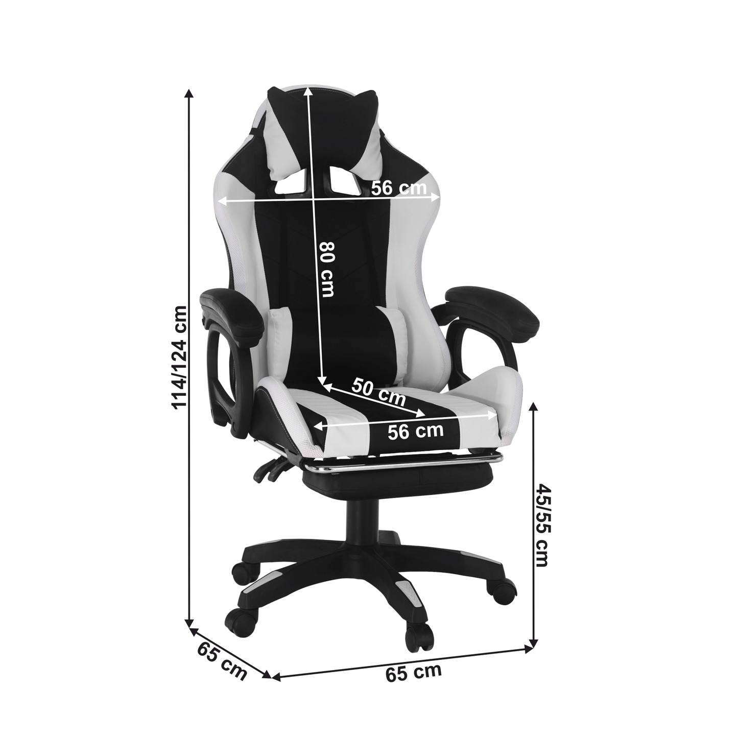 Scaun de birou/joc cu iluminare LED RGB, negru/alb, JOVELA