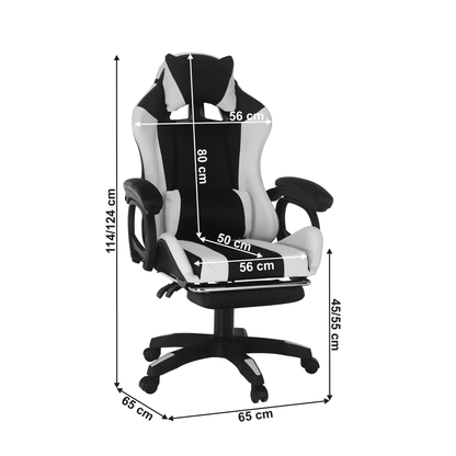 Scaun de birou/joc cu iluminare LED RGB, negru/alb, JOVELA