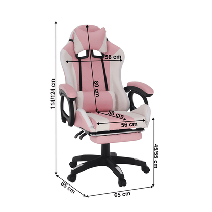 Scaun de birou/joc cu iluminare LED RGB, roz/alb, JOVELA