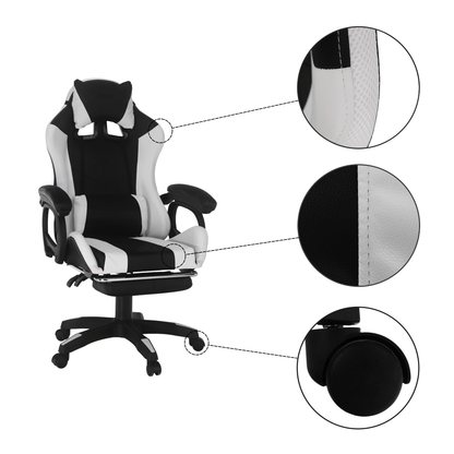Scaun de birou/joc cu iluminare LED RGB, negru/alb, JOVELA