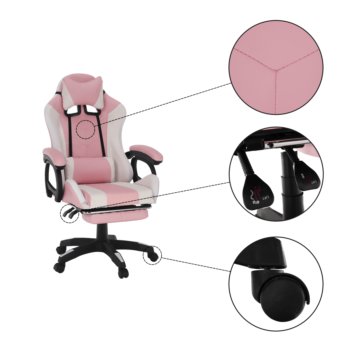 Scaun de birou/joc cu iluminare LED RGB, roz/alb, JOVELA