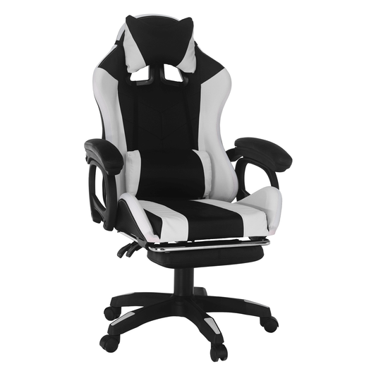 Scaun de birou/joc cu iluminare LED RGB, negru/alb, JOVELA