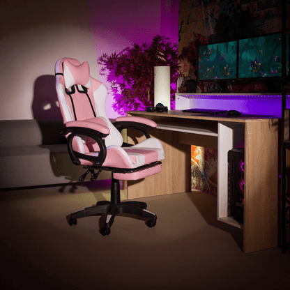 Scaun de birou/joc cu iluminare LED RGB, roz/alb, JOVELA