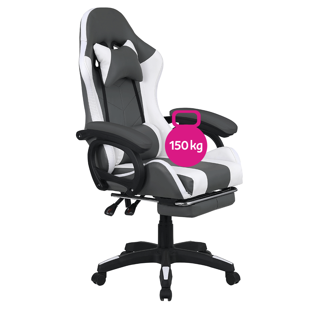 Scaun de birou/joc cu iluminare LED RGB, negru/alb, JOVELA