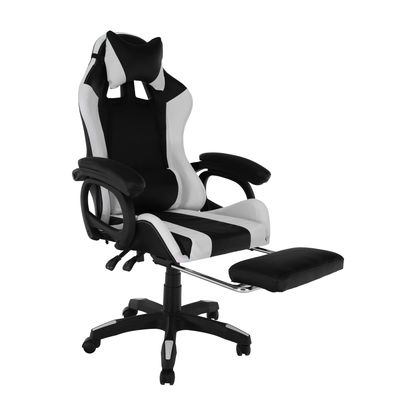 Scaun de birou/joc cu iluminare LED RGB, negru/alb, JOVELA