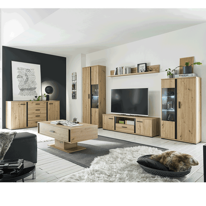 Perete living, stejar artizan / negru, KANODE
