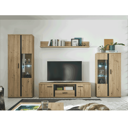 Perete living, stejar artizan / negru, KANODE