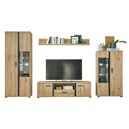 Perete living, stejar artizan / negru, KANODE