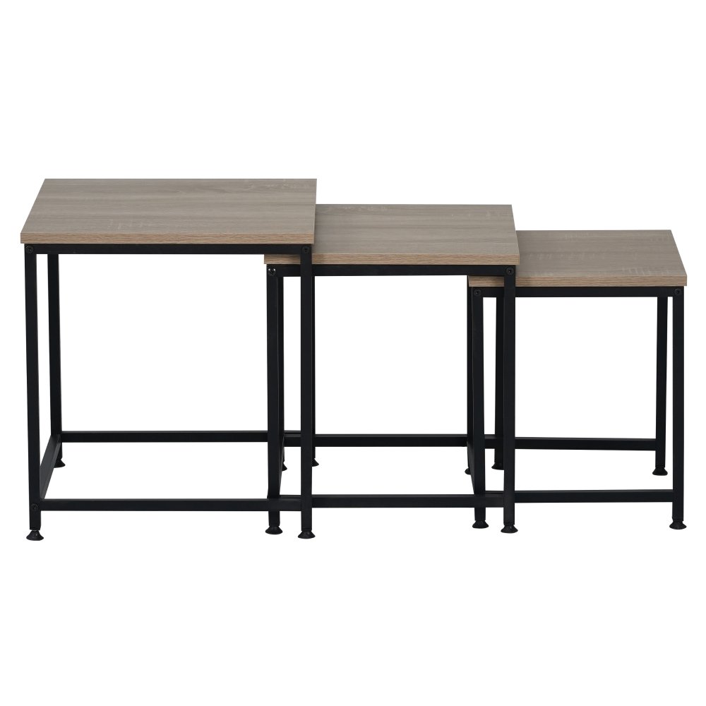 Măsuţe de cafea, set de 3 buc., stejar sonoma/negru, KASTLER 2 NEW TYP 3