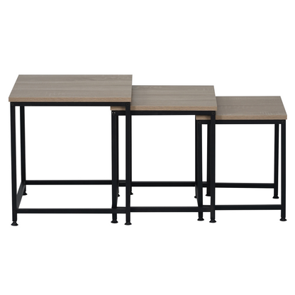 Măsuţe de cafea, set de 3 buc., stejar sonoma/negru, KASTLER 2 NEW TYP 3