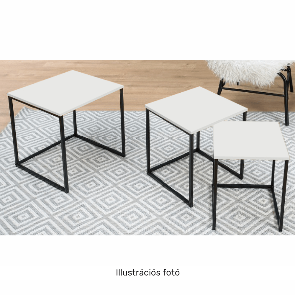 Set 3 măsuţe de cafea, alb mat/negru, KASTLER NEW TYP 3