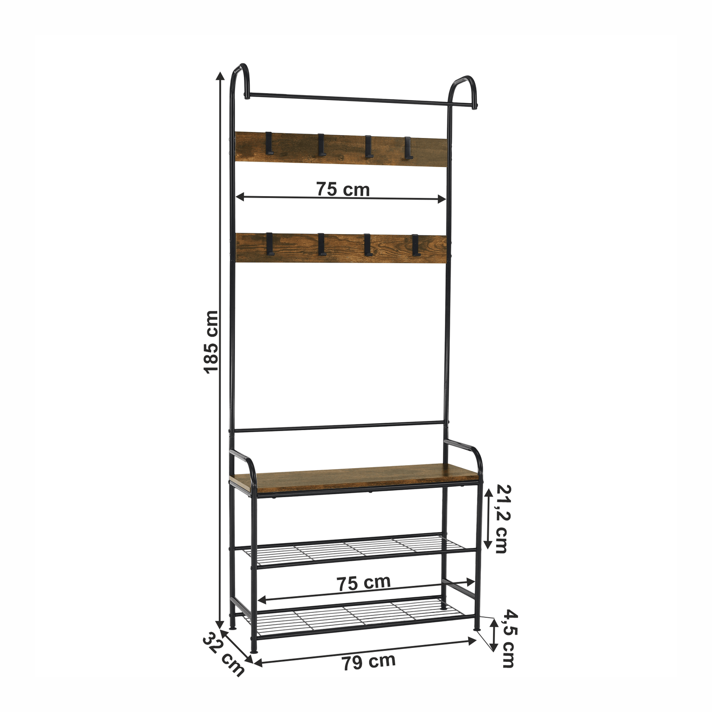 Raft pentru pantofi, lemn rustic şi metal negru / MDF, KELAM