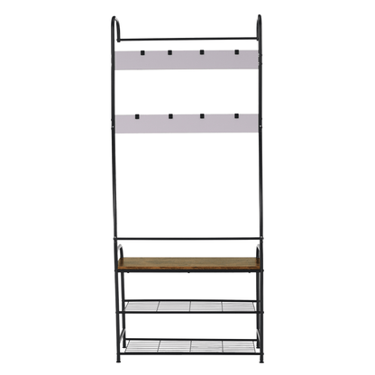 Raft pentru pantofi, lemn rustic şi metal negru / MDF, KELAM