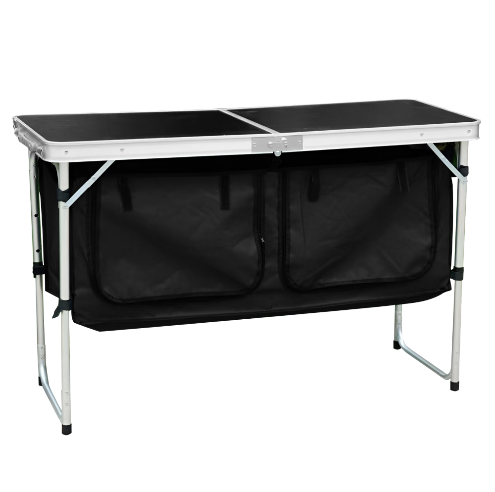 Masă de camping pliabilă cu organizator, 120 cm, aluminiu/MDF, KEPI TYP 3