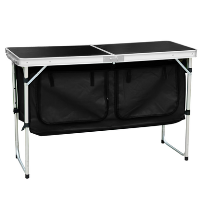 Masă de camping pliabilă cu organizator, 120 cm, aluminiu/MDF, KEPI TYP 3