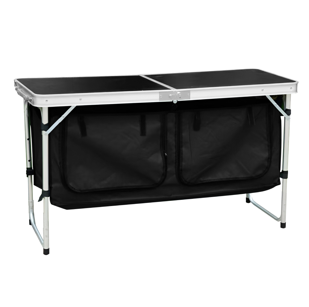 Masă de camping pliabilă cu organizator, 120 cm, aluminiu/MDF, KEPI TYP 3