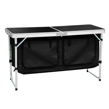 Masă de camping pliabilă cu organizator, 120 cm, aluminiu/MDF, KEPI TYP 3