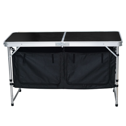 Masă de camping pliabilă cu organizator, 120 cm, aluminiu/MDF, KEPI TYP 3