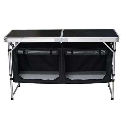 Masă de camping pliabilă cu organizator, 120 cm, aluminiu/MDF, KEPI TYP 3