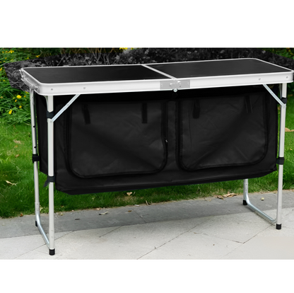 Masă de camping pliabilă cu organizator, 120 cm, aluminiu/MDF, KEPI TYP 3