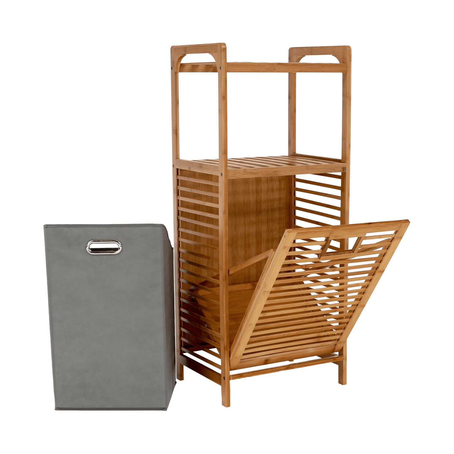 Coş de rufe, bambus natural/gri, KERI NEW