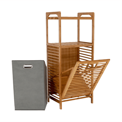 Coş de rufe, bambus natural/gri, KERI NEW